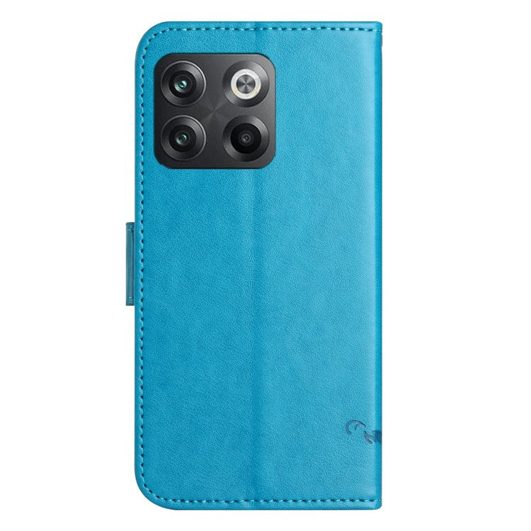 For OnePlus 10T 5G / Ace Pro 5G Butterfly Flower Imprinted Phone Case PU Leather Wallet Cover Stand Shockproof Phone Shell with Strap - Blue