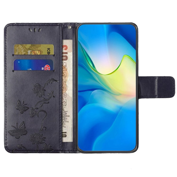 For OnePlus 10T 5G / Ace Pro 5G Butterfly Flower Imprinted Phone Case PU Leather Wallet Cover Stand Shockproof Phone Shell with Strap - Dark Purple