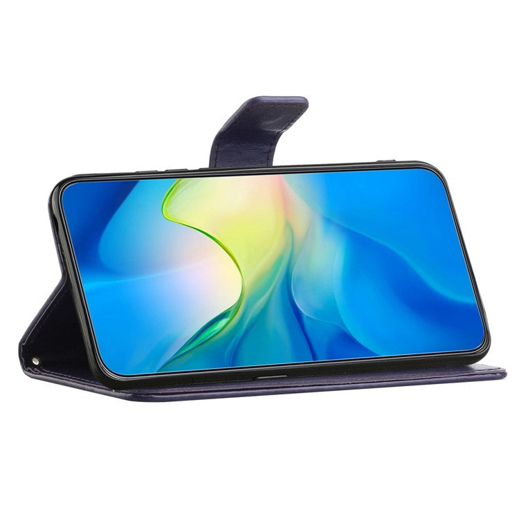 For OnePlus 10T 5G / Ace Pro 5G Butterfly Flower Imprinted Phone Case PU Leather Wallet Cover Stand Shockproof Phone Shell with Strap - Dark Purple