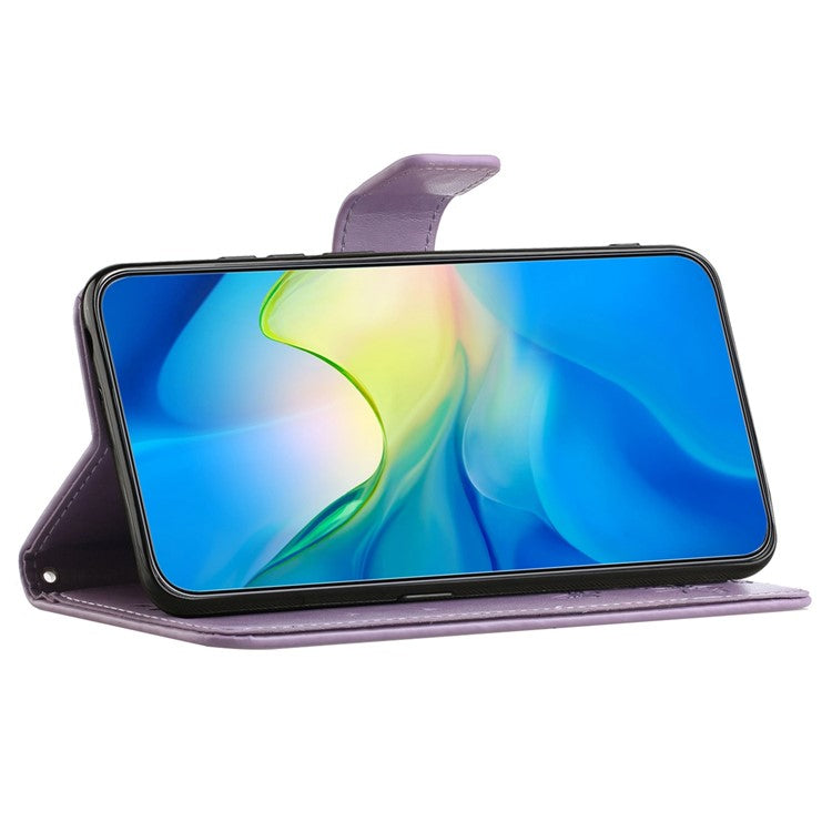 For OnePlus 10T 5G / Ace Pro 5G Butterfly Flower Imprinted Phone Case PU Leather Wallet Cover Stand Shockproof Phone Shell with Strap - Purple