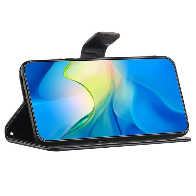 For OnePlus 10T 5G / Ace Pro 5G Butterfly Flower Imprinted Phone Case PU Leather Wallet Cover Stand Shockproof Phone Shell with Strap - Black