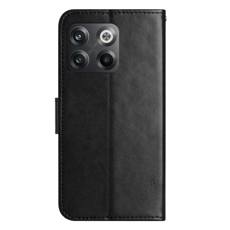 For OnePlus 10T 5G / Ace Pro 5G Butterfly Flower Imprinted Phone Case PU Leather Wallet Cover Stand Shockproof Phone Shell with Strap - Black