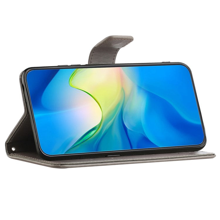 For OnePlus 10T 5G / Ace Pro 5G Butterfly Flower Imprinted Phone Case PU Leather Wallet Cover Stand Shockproof Phone Shell with Strap - Grey