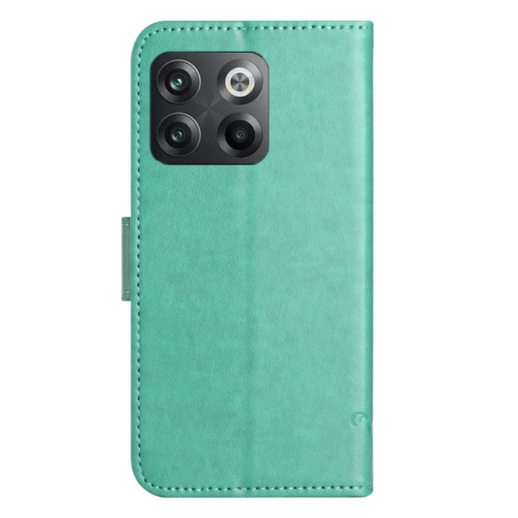 For OnePlus 10T 5G / Ace Pro 5G Butterfly Flower Imprinted Phone Case PU Leather Wallet Cover Stand Shockproof Phone Shell with Strap - Cyan