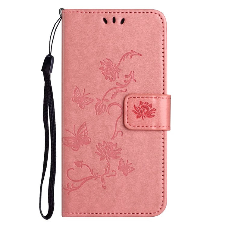 For OnePlus 10T 5G / Ace Pro 5G Butterfly Flower Imprinted Phone Case PU Leather Wallet Cover Stand Shockproof Phone Shell with Strap - Pink