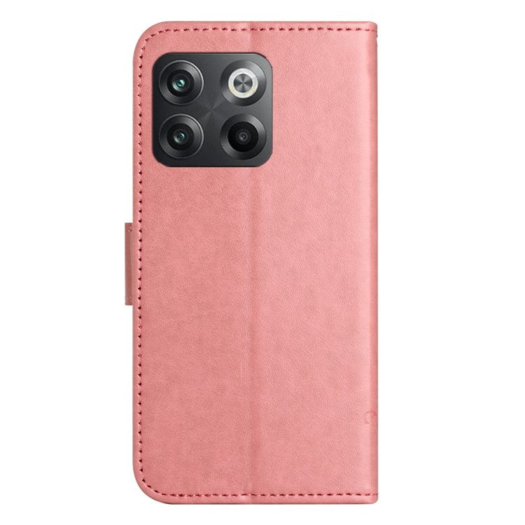 For OnePlus 10T 5G / Ace Pro 5G Butterfly Flower Imprinted Phone Case PU Leather Wallet Cover Stand Shockproof Phone Shell with Strap - Pink