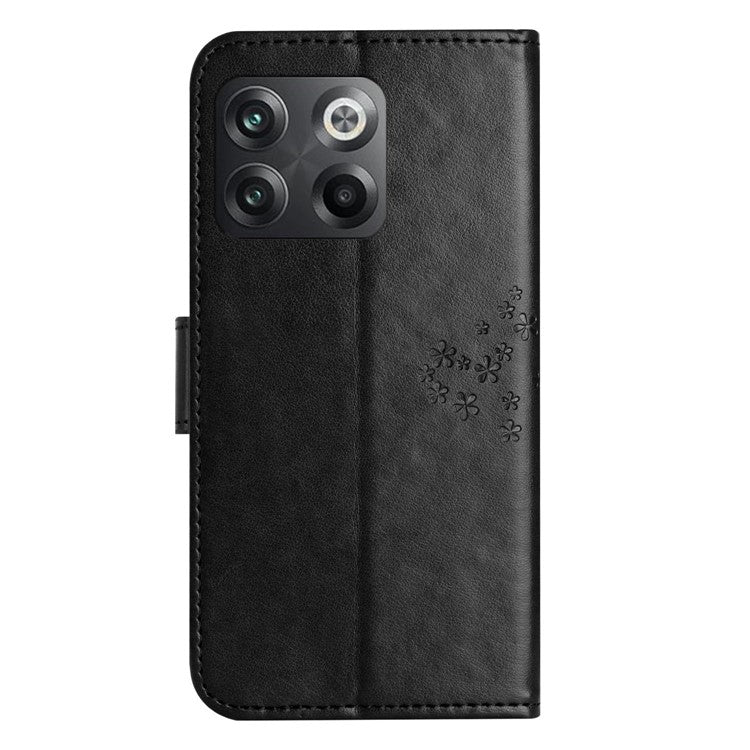 For OnePlus 10T 5G / Ace Pro 5G Drop-proof PU Leather Phone Case Imprinted Owl Tree Pattern Wallet Stand Protective Shell with Wrist Strap - Black