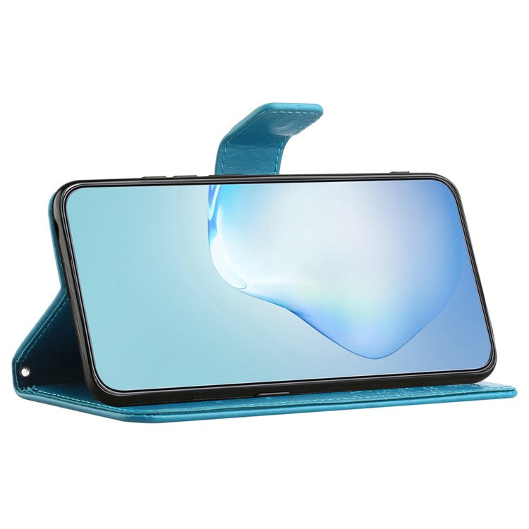 For OnePlus 10T 5G / Ace Pro 5G Drop-proof PU Leather Phone Case Imprinted Owl Tree Pattern Wallet Stand Protective Shell with Wrist Strap - Blue