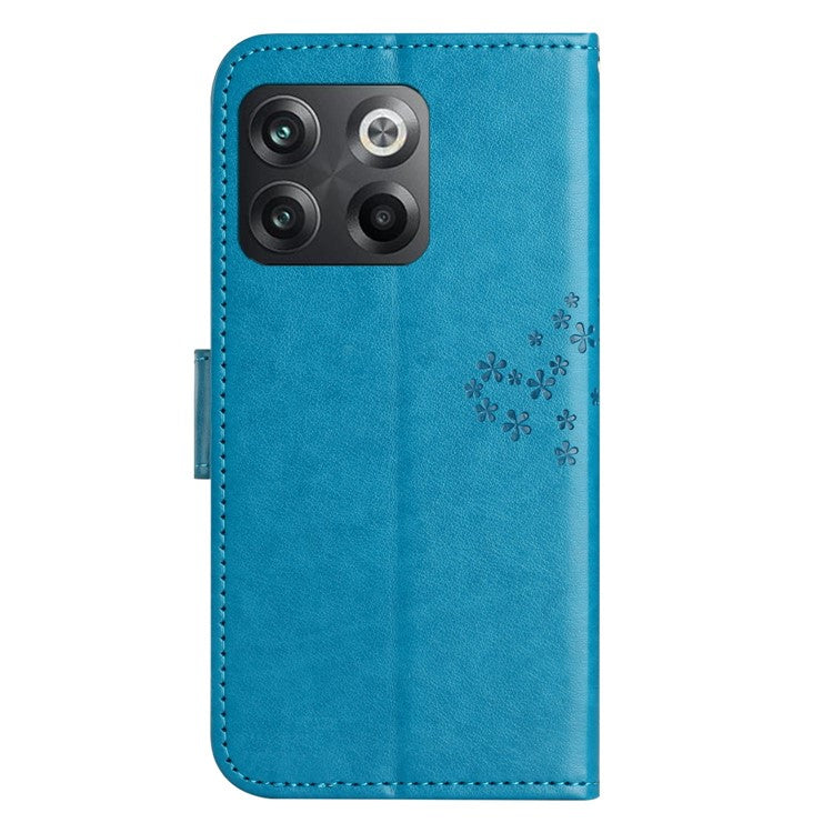 For OnePlus 10T 5G / Ace Pro 5G Drop-proof PU Leather Phone Case Imprinted Owl Tree Pattern Wallet Stand Protective Shell with Wrist Strap - Blue