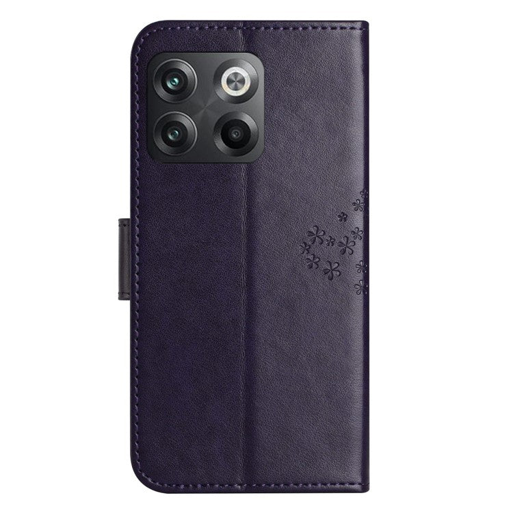 For OnePlus 10T 5G / Ace Pro 5G Drop-proof PU Leather Phone Case Imprinted Owl Tree Pattern Wallet Stand Protective Shell with Wrist Strap - Dark Purple