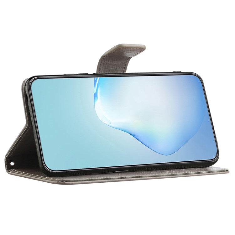 For OnePlus 10T 5G / Ace Pro 5G Drop-proof PU Leather Phone Case Imprinted Owl Tree Pattern Wallet Stand Protective Shell with Wrist Strap - Grey