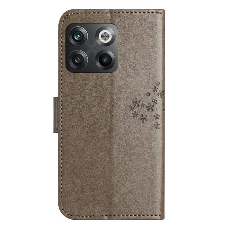 For OnePlus 10T 5G / Ace Pro 5G Drop-proof PU Leather Phone Case Imprinted Owl Tree Pattern Wallet Stand Protective Shell with Wrist Strap - Grey