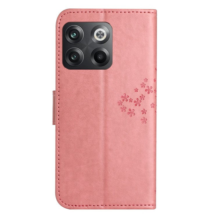 For OnePlus 10T 5G / Ace Pro 5G Drop-proof PU Leather Phone Case Imprinted Owl Tree Pattern Wallet Stand Protective Shell with Wrist Strap - Pink