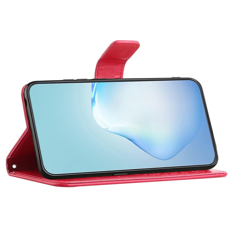 For OnePlus 10T 5G / Ace Pro 5G Drop-proof PU Leather Phone Case Imprinted Owl Tree Pattern Wallet Stand Protective Shell with Wrist Strap - Red