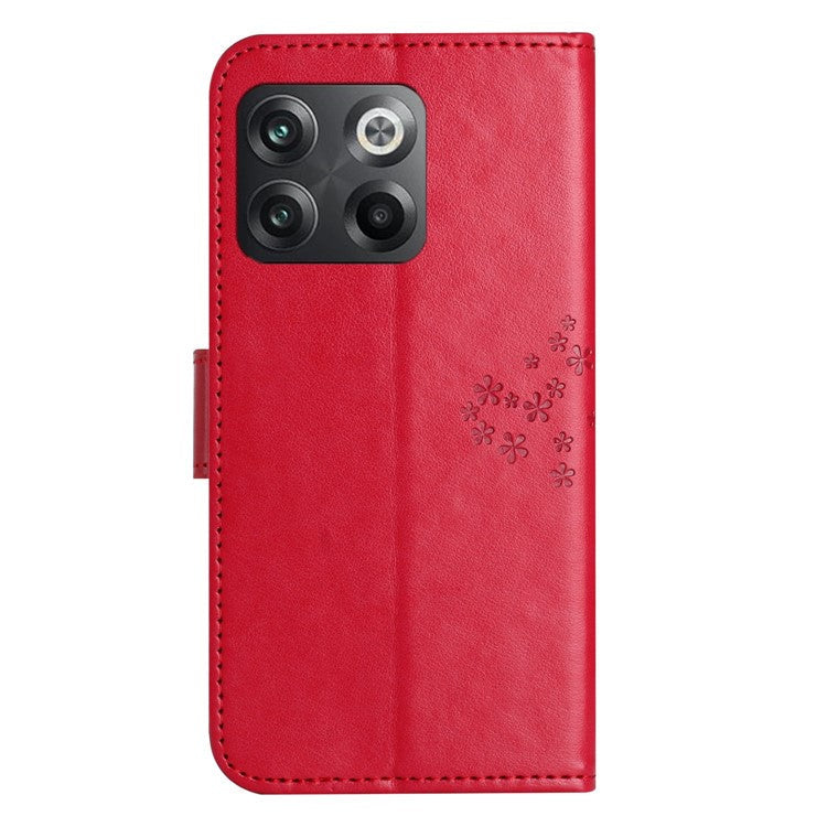 For OnePlus 10T 5G / Ace Pro 5G Drop-proof PU Leather Phone Case Imprinted Owl Tree Pattern Wallet Stand Protective Shell with Wrist Strap - Red