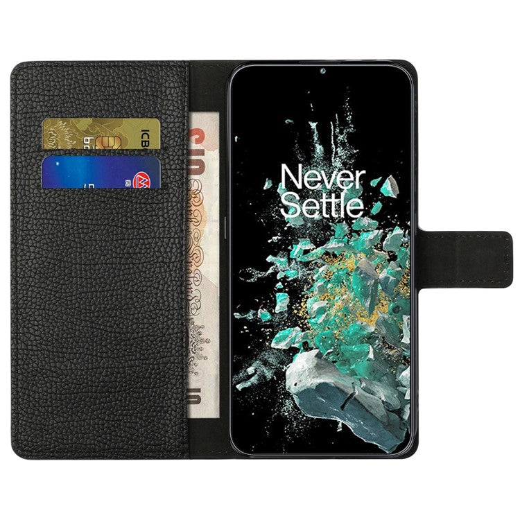 For OnePlus 10T 5G / Ace Pro 5G Litchi Texture PU Leather Phone Case Stand Anti-scratch Wallet Cover Protective Phone Shell - Black