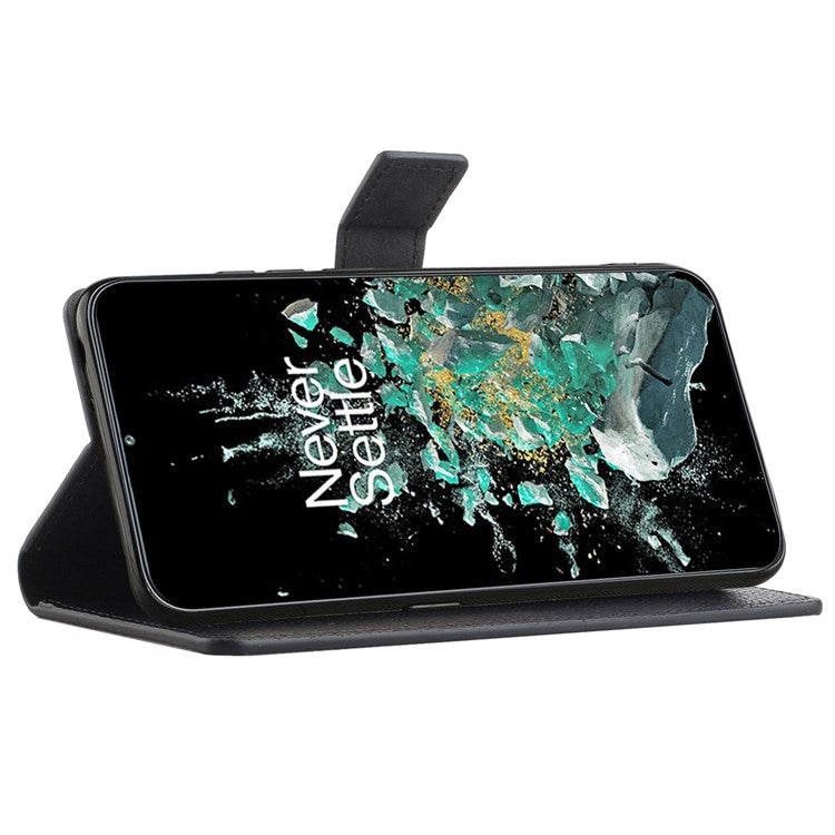 For OnePlus 10T 5G / Ace Pro 5G Litchi Texture PU Leather Phone Case Stand Anti-scratch Wallet Cover Protective Phone Shell - Black