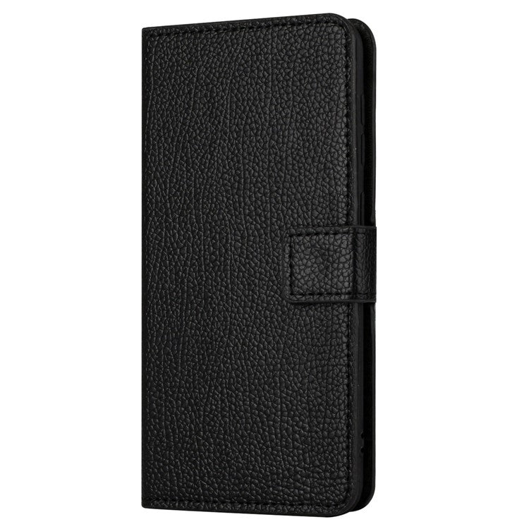 For OnePlus 10T 5G / Ace Pro 5G Litchi Texture PU Leather Phone Case Stand Anti-scratch Wallet Cover Protective Phone Shell - Black