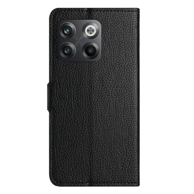 For OnePlus 10T 5G / Ace Pro 5G Litchi Texture PU Leather Phone Case Stand Anti-scratch Wallet Cover Protective Phone Shell - Black
