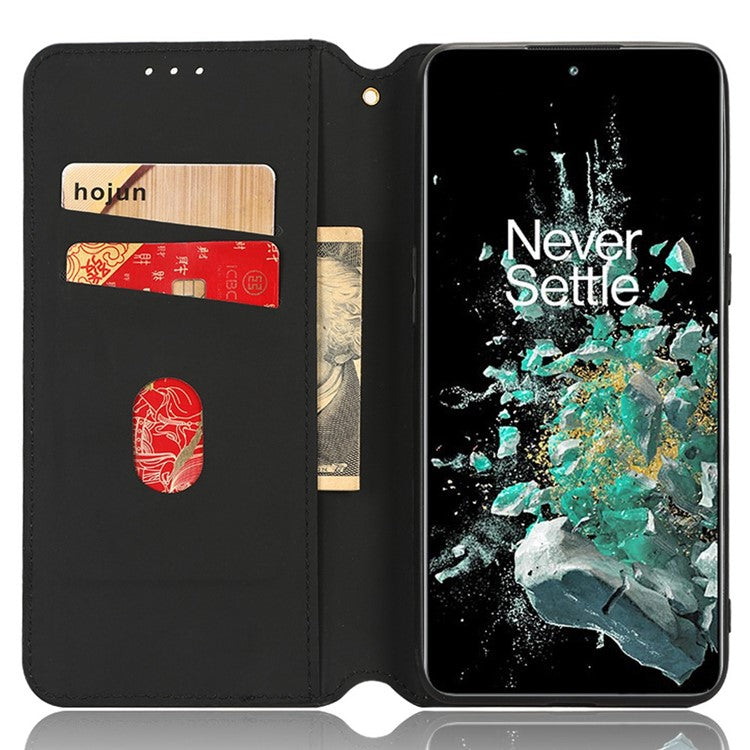 Wallet Cover for OnePlus 10T 5G / Ace Pro 5G, Flip PU Leather Stand Imprinting Rhombus Pattern Phone Case - Silver