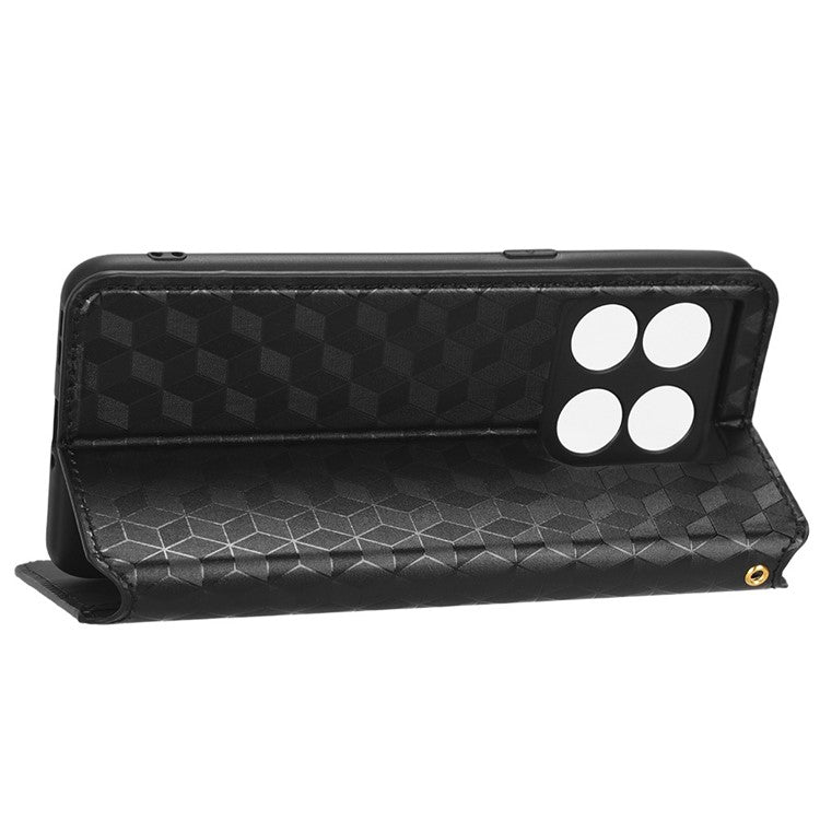 Wallet Cover for OnePlus 10T 5G / Ace Pro 5G, Flip PU Leather Stand Imprinting Rhombus Pattern Phone Case - Black