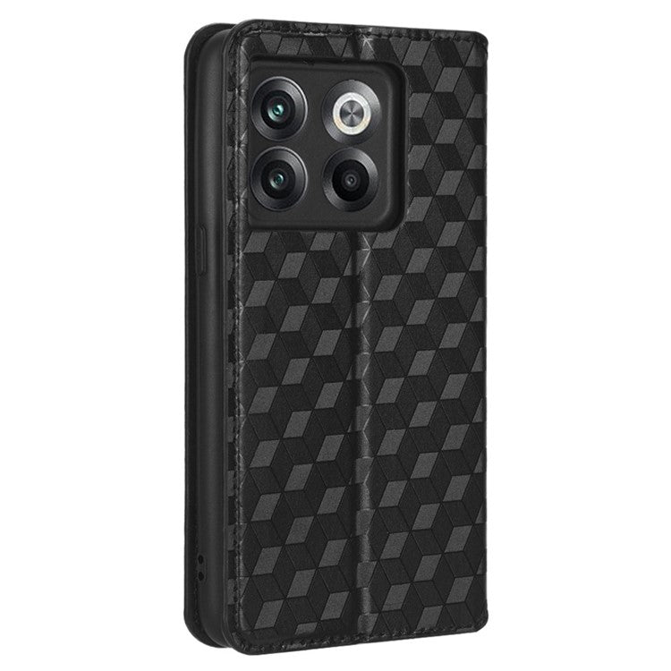 Wallet Cover for OnePlus 10T 5G / Ace Pro 5G, Flip PU Leather Stand Imprinting Rhombus Pattern Phone Case - Black