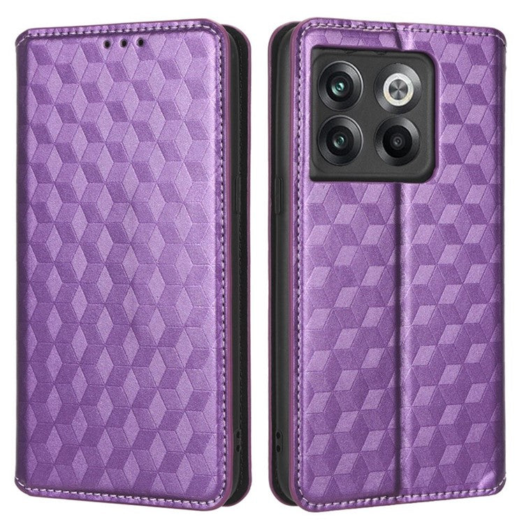 Wallet Cover for OnePlus 10T 5G / Ace Pro 5G, Flip PU Leather Stand Imprinting Rhombus Pattern Phone Case - Purple