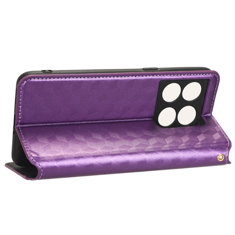Wallet Cover for OnePlus 10T 5G / Ace Pro 5G, Flip PU Leather Stand Imprinting Rhombus Pattern Phone Case - Purple