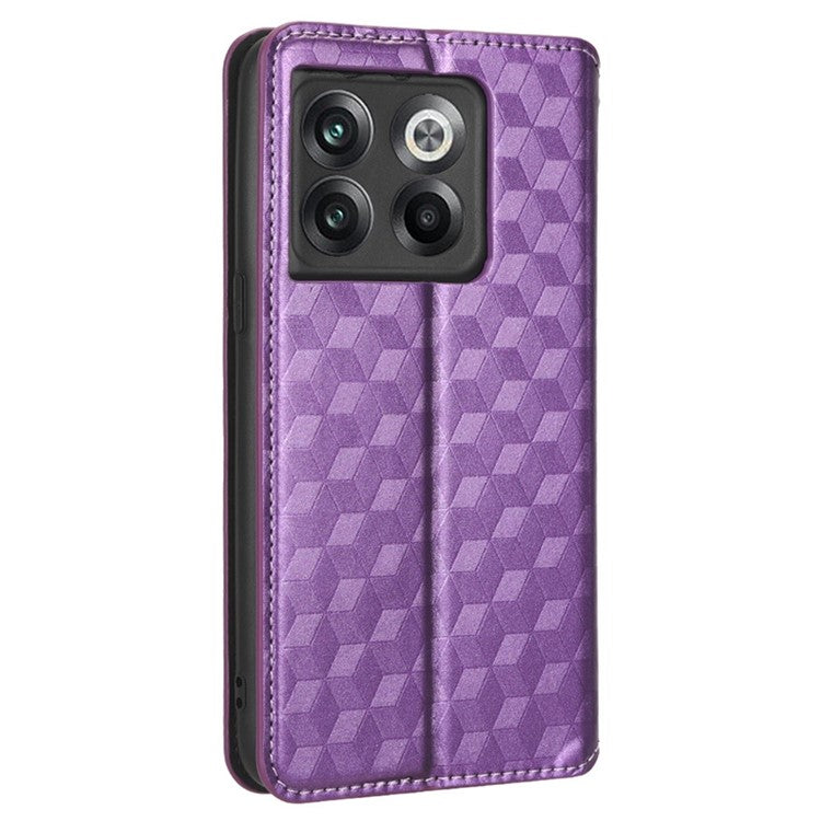 Wallet Cover for OnePlus 10T 5G / Ace Pro 5G, Flip PU Leather Stand Imprinting Rhombus Pattern Phone Case - Purple