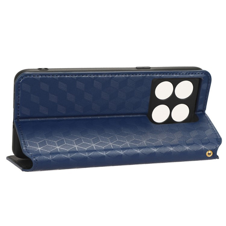 Wallet Cover for OnePlus 10T 5G / Ace Pro 5G, Flip PU Leather Stand Imprinting Rhombus Pattern Phone Case - Blue