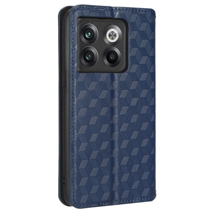 Wallet Cover for OnePlus 10T 5G / Ace Pro 5G, Flip PU Leather Stand Imprinting Rhombus Pattern Phone Case - Blue