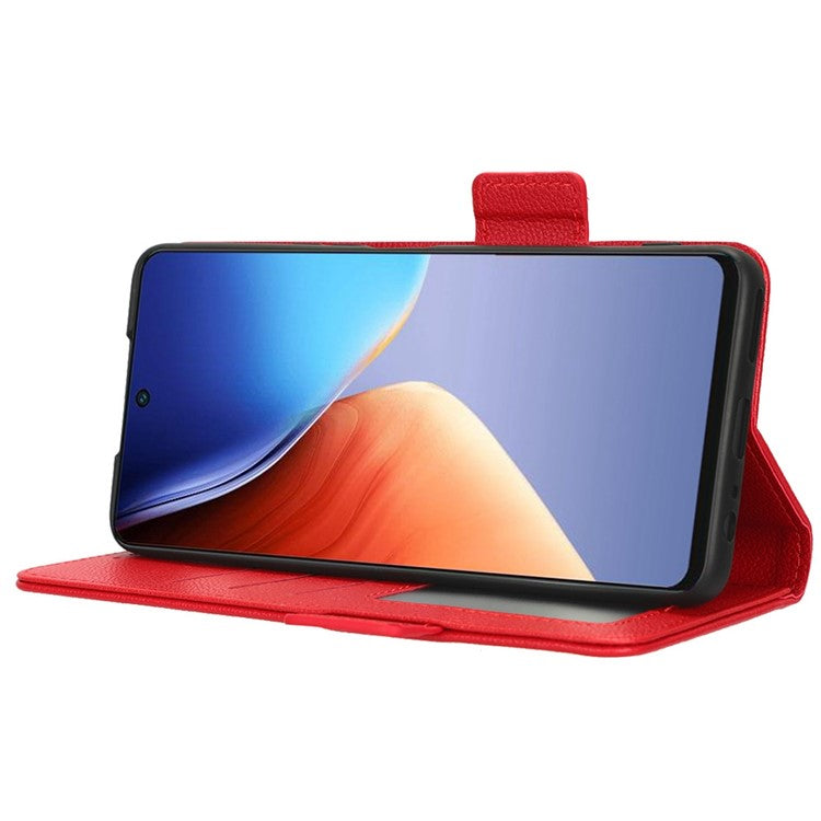 Litchi Texture Phone Cover for TECNO Camon 19 Pro 4G / 5G, Anti-Collision PU Leather Dual Magnetic Clasp Phone Wallet Stand Case - Red