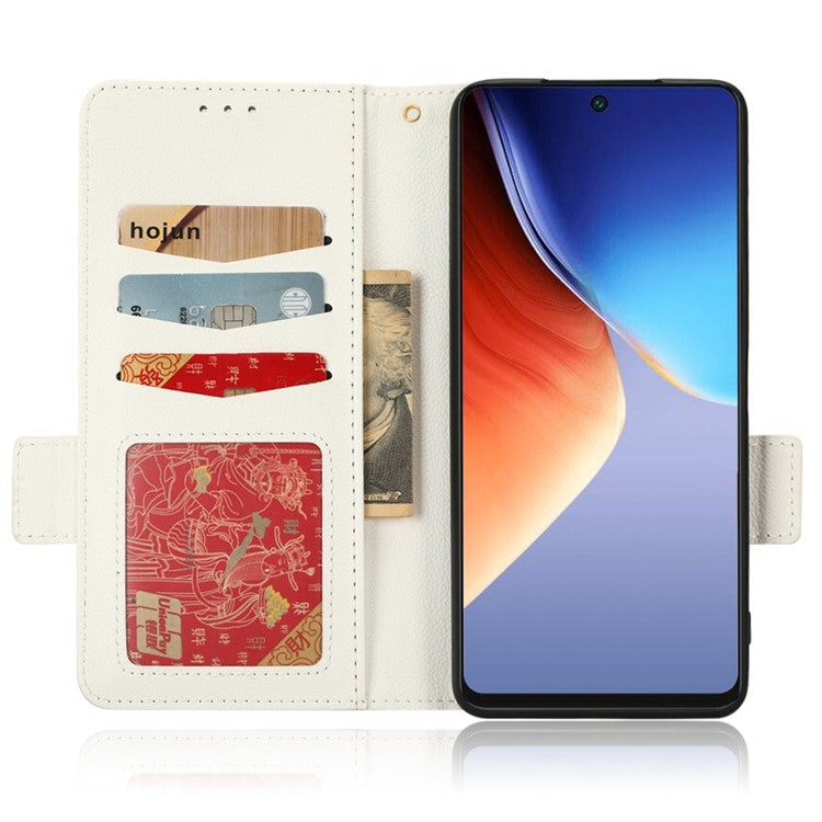 Litchi Texture Phone Cover for TECNO Camon 19 Pro 4G / 5G, Anti-Collision PU Leather Dual Magnetic Clasp Phone Wallet Stand Case - White
