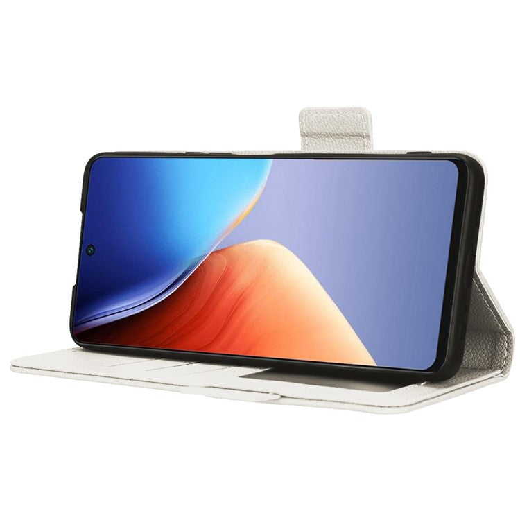 Litchi Texture Phone Cover for TECNO Camon 19 Pro 4G / 5G, Anti-Collision PU Leather Dual Magnetic Clasp Phone Wallet Stand Case - White