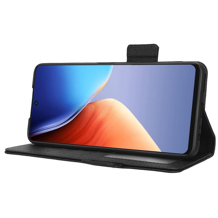 Litchi Texture Phone Cover for TECNO Camon 19 Pro 4G / 5G, Anti-Collision PU Leather Dual Magnetic Clasp Phone Wallet Stand Case - Black