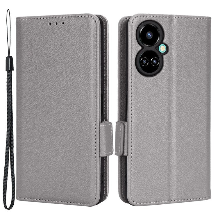 Litchi Texture Phone Cover for TECNO Camon 19 Pro 4G / 5G, Anti-Collision PU Leather Dual Magnetic Clasp Phone Wallet Stand Case - Grey