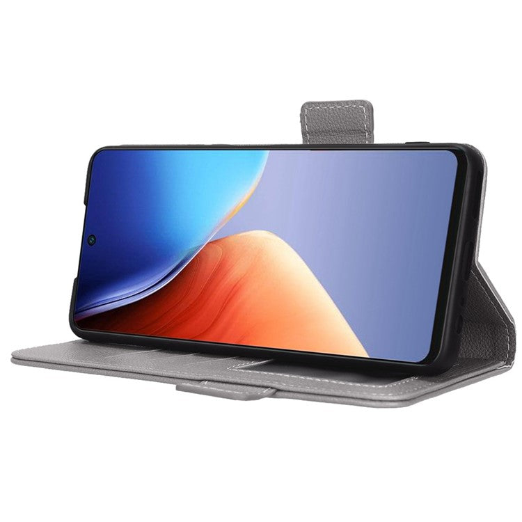 Litchi Texture Phone Cover for TECNO Camon 19 Pro 4G / 5G, Anti-Collision PU Leather Dual Magnetic Clasp Phone Wallet Stand Case - Grey