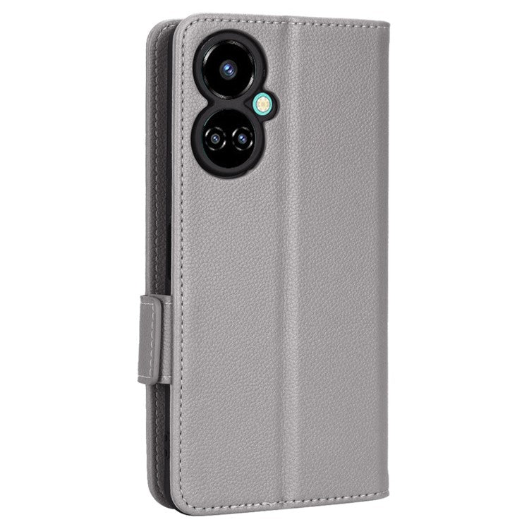 Litchi Texture Phone Cover for TECNO Camon 19 Pro 4G / 5G, Anti-Collision PU Leather Dual Magnetic Clasp Phone Wallet Stand Case - Grey