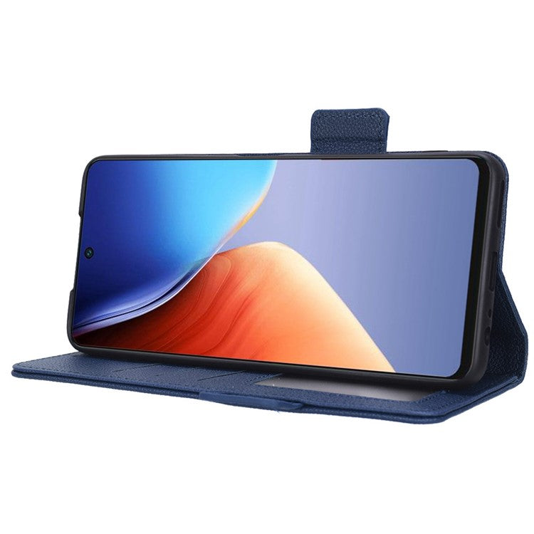 Litchi Texture Phone Cover for TECNO Camon 19 Pro 4G / 5G, Anti-Collision PU Leather Dual Magnetic Clasp Phone Wallet Stand Case - Dark Blue