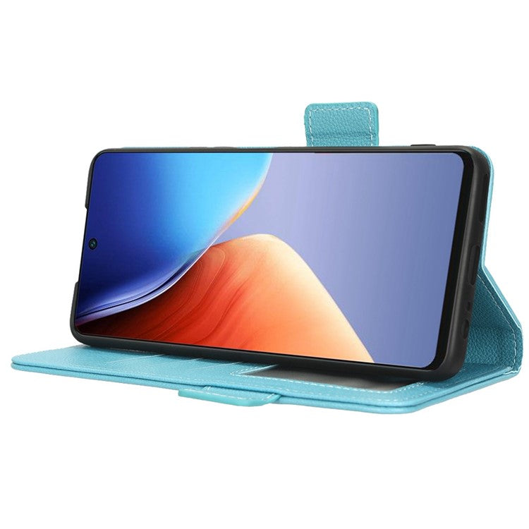 Litchi Texture Phone Cover for TECNO Camon 19 Pro 4G / 5G, Anti-Collision PU Leather Dual Magnetic Clasp Phone Wallet Stand Case - Baby Blue