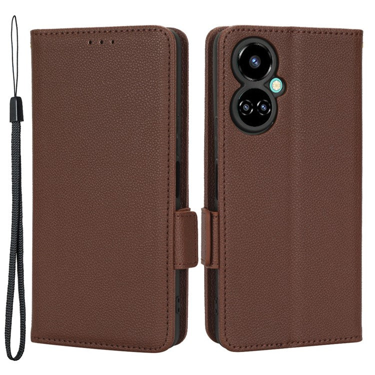 Litchi Texture Phone Cover for TECNO Camon 19 Pro 4G / 5G, Anti-Collision PU Leather Dual Magnetic Clasp Phone Wallet Stand Case - Brown