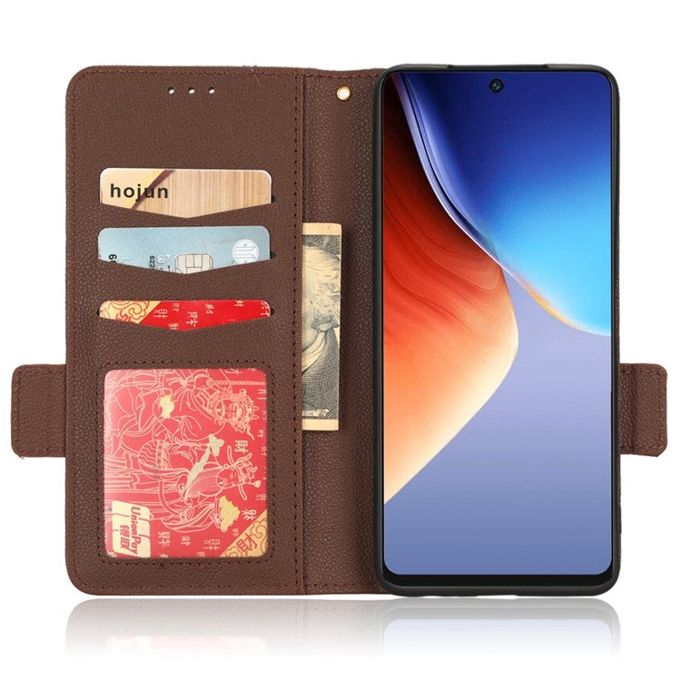 Litchi Texture Phone Cover for TECNO Camon 19 Pro 4G / 5G, Anti-Collision PU Leather Dual Magnetic Clasp Phone Wallet Stand Case - Brown