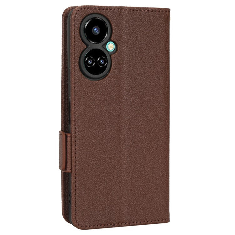 Litchi Texture Phone Cover for TECNO Camon 19 Pro 4G / 5G, Anti-Collision PU Leather Dual Magnetic Clasp Phone Wallet Stand Case - Brown