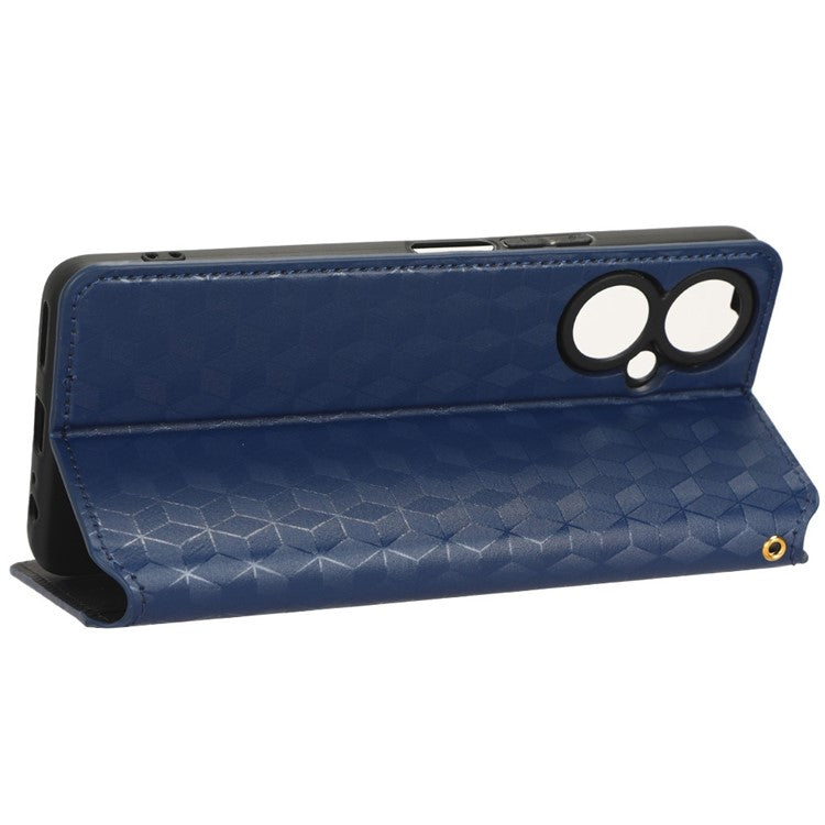 Flip Wallet Cover for TECNO Camon 19 Pro 4G / 5G, Impact Resistant PU Leather Stand Imprinting Rhombus Pattern Phone Case - Blue
