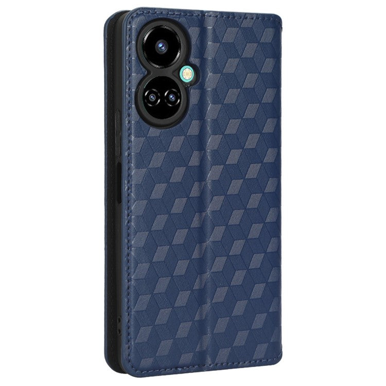 Flip Wallet Cover for TECNO Camon 19 Pro 4G / 5G, Impact Resistant PU Leather Stand Imprinting Rhombus Pattern Phone Case - Blue
