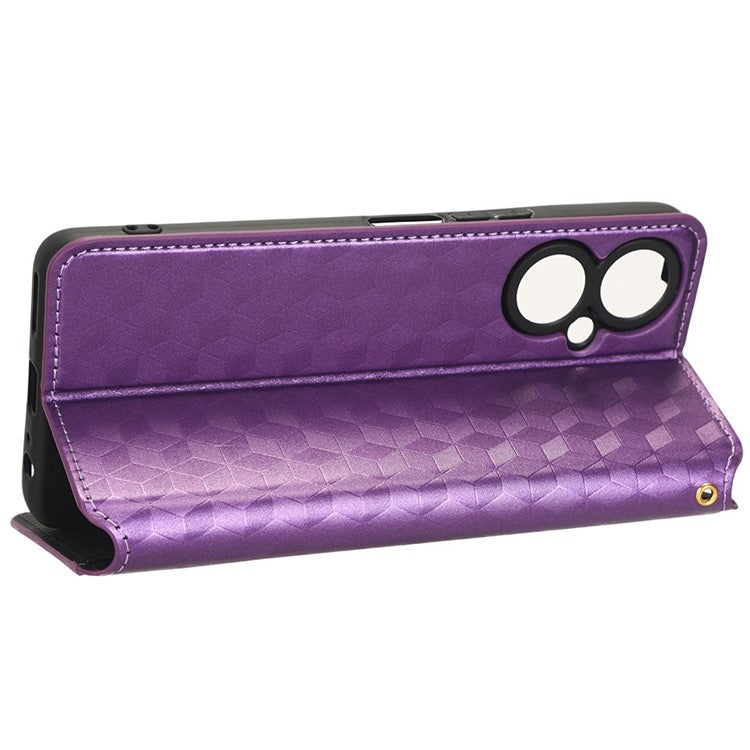 Flip Wallet Cover for TECNO Camon 19 Pro 4G / 5G, Impact Resistant PU Leather Stand Imprinting Rhombus Pattern Phone Case - Purple