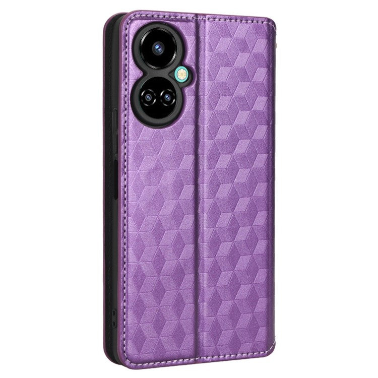 Flip Wallet Cover for TECNO Camon 19 Pro 4G / 5G, Impact Resistant PU Leather Stand Imprinting Rhombus Pattern Phone Case - Purple