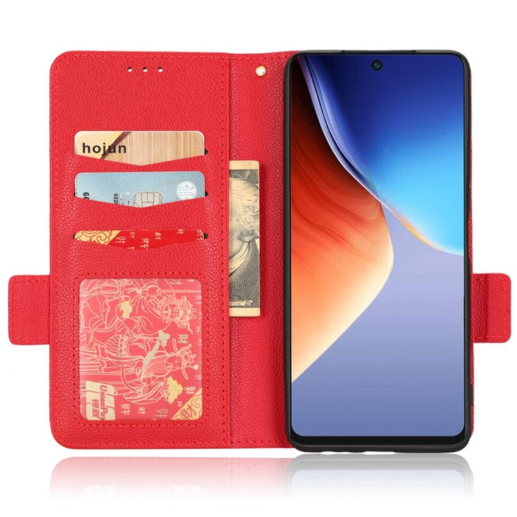 Litchi Texture Phone Cover for TECNO Camon 19 4G, Bump Proof PU Leather Dual Magnetic Clasp Phone Wallet Stand Case - Red