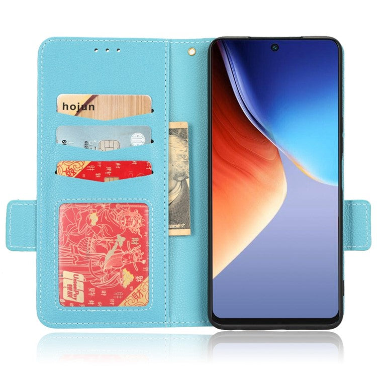 Litchi Texture Phone Cover for TECNO Camon 19 4G, Bump Proof PU Leather Dual Magnetic Clasp Phone Wallet Stand Case - Baby Blue
