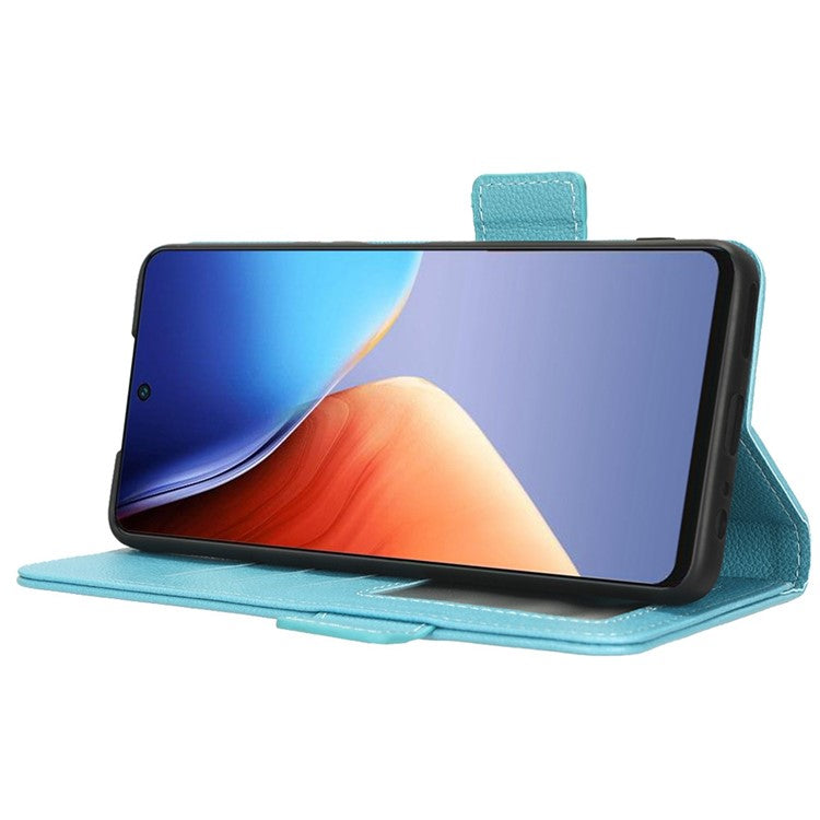 Litchi Texture Phone Cover for TECNO Camon 19 4G, Bump Proof PU Leather Dual Magnetic Clasp Phone Wallet Stand Case - Baby Blue